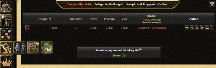 Das Truppenmenü, die Übersicht über alle eigenen Truppen
